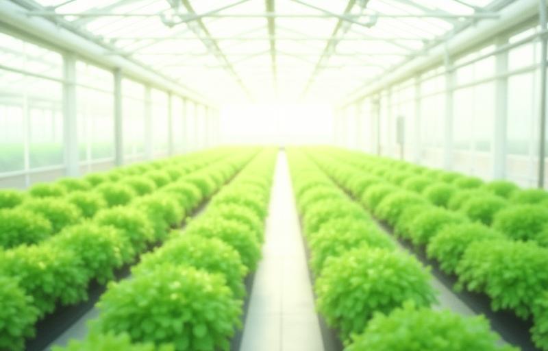 Interior view of a clean, thriving greenhouse at Hana Koubou Saitama, showing rows of healthy plants under natural light.